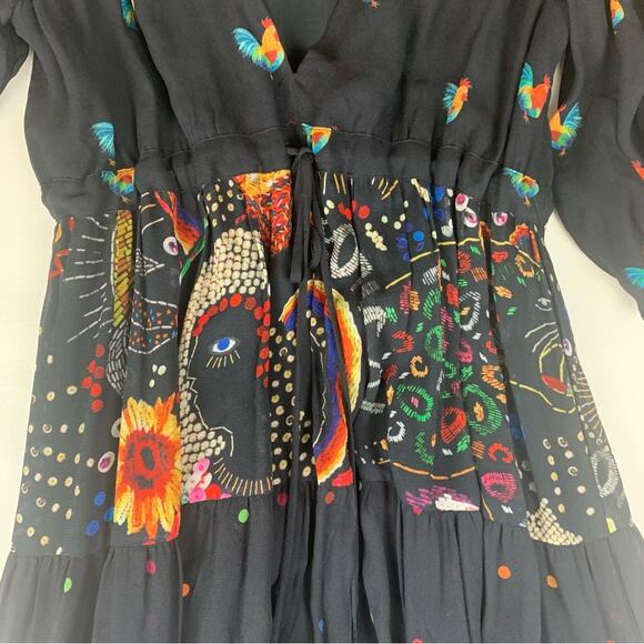 Farm Rio size small mixed stardust maxi dress Celestial Black chickens tiered - Picture 9 of 12